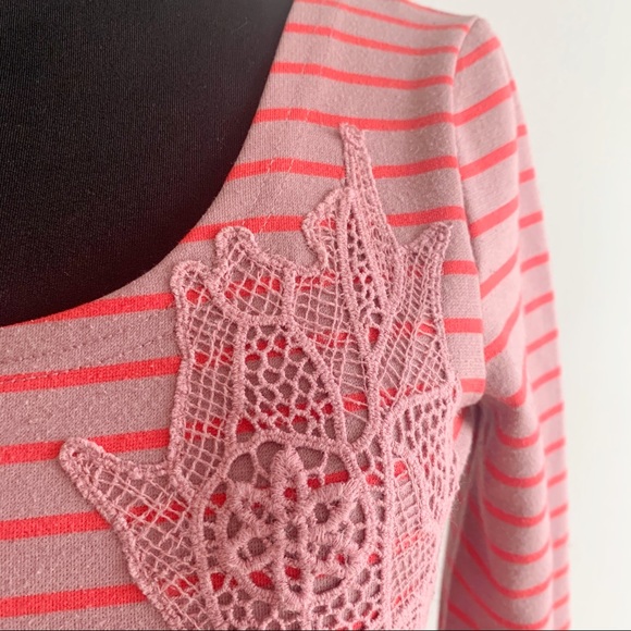 Free People Mauve Striped Skater Dress Crochet XS - Picture 3 of 8